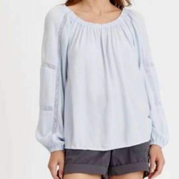 Sanctuary XXL Blouse Say So Lace-Inset Convertible On or Off-Shoulder Light Blue - Picture 1 of 8